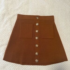 Sezane Chestnut A-Line Skirt with Button Detail